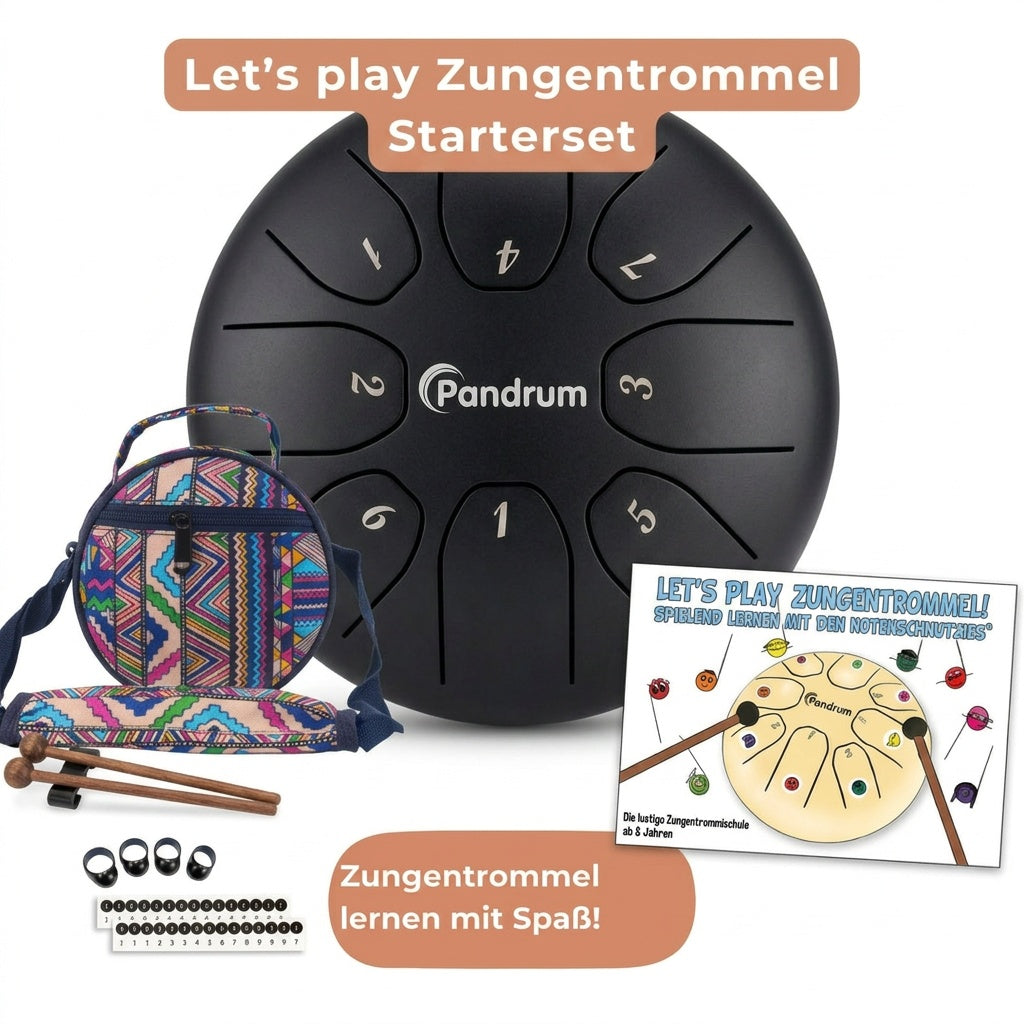 Pandrum Zungentrommel – Let's Play Starterset (Zungentrommel + Lernheft & Sticker)