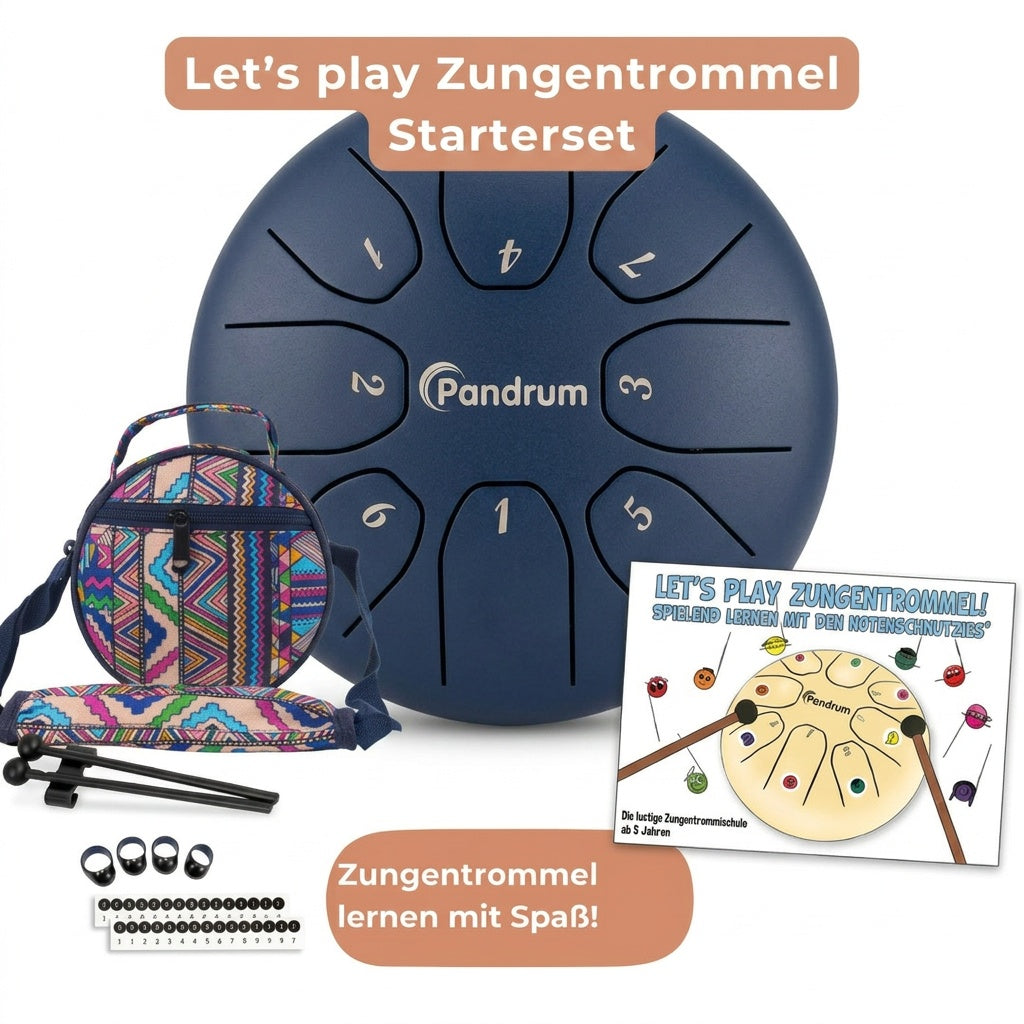 Pandrum Zungentrommel – Let's Play Starterset (Zungentrommel + Lernheft & Sticker)