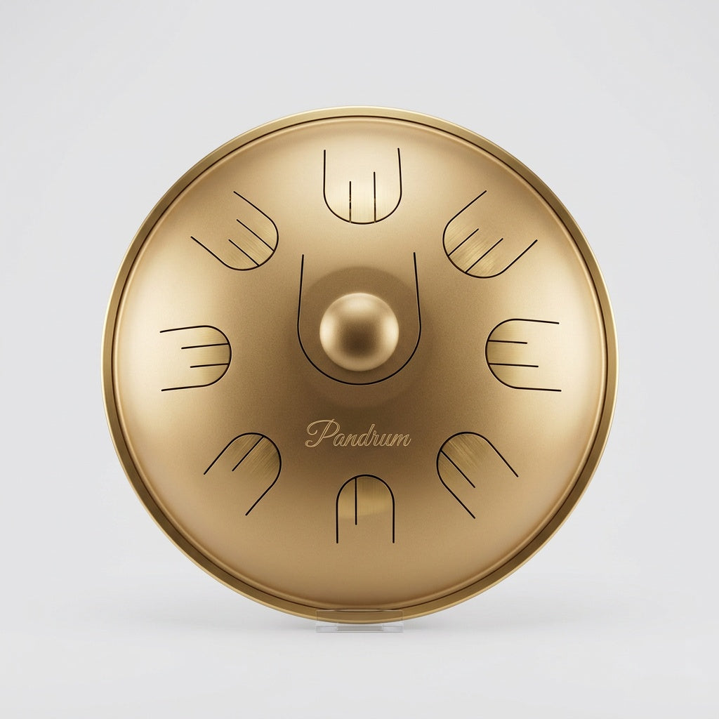 Pandrum Sonopan „Handpan Hybrid" – handgefertigte Handpan-Alternative – 35,5 cm – 9 Zungen – D-Kurd